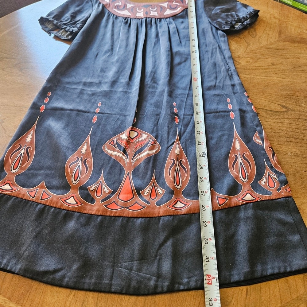 Banana Republic Silk Shift Dress Art Deco Border Print Black XS - Picture 4 of 10